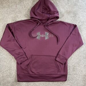Under Armour Sweater Womens L‎ Maroon Cold Gear Logo Pullover Hoodie Sweatshirt
